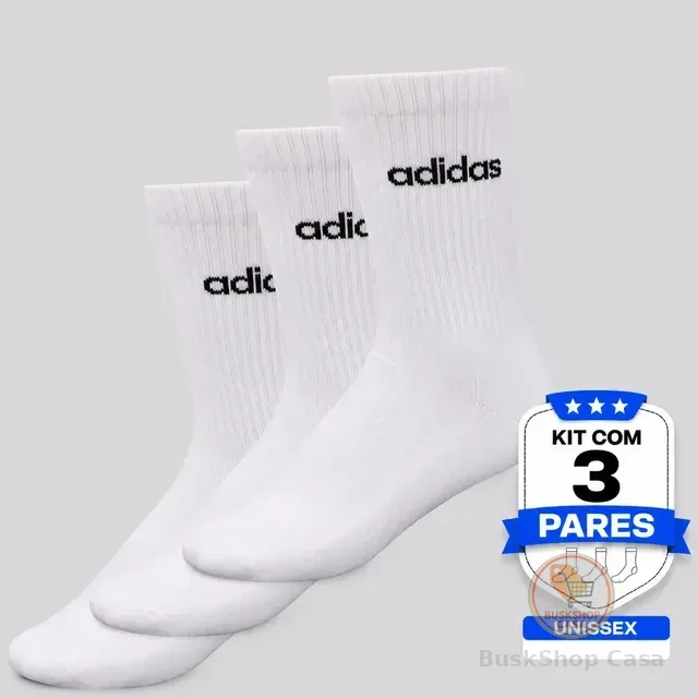 Kit Meia adidas Lin Crew 3 Pares Branca