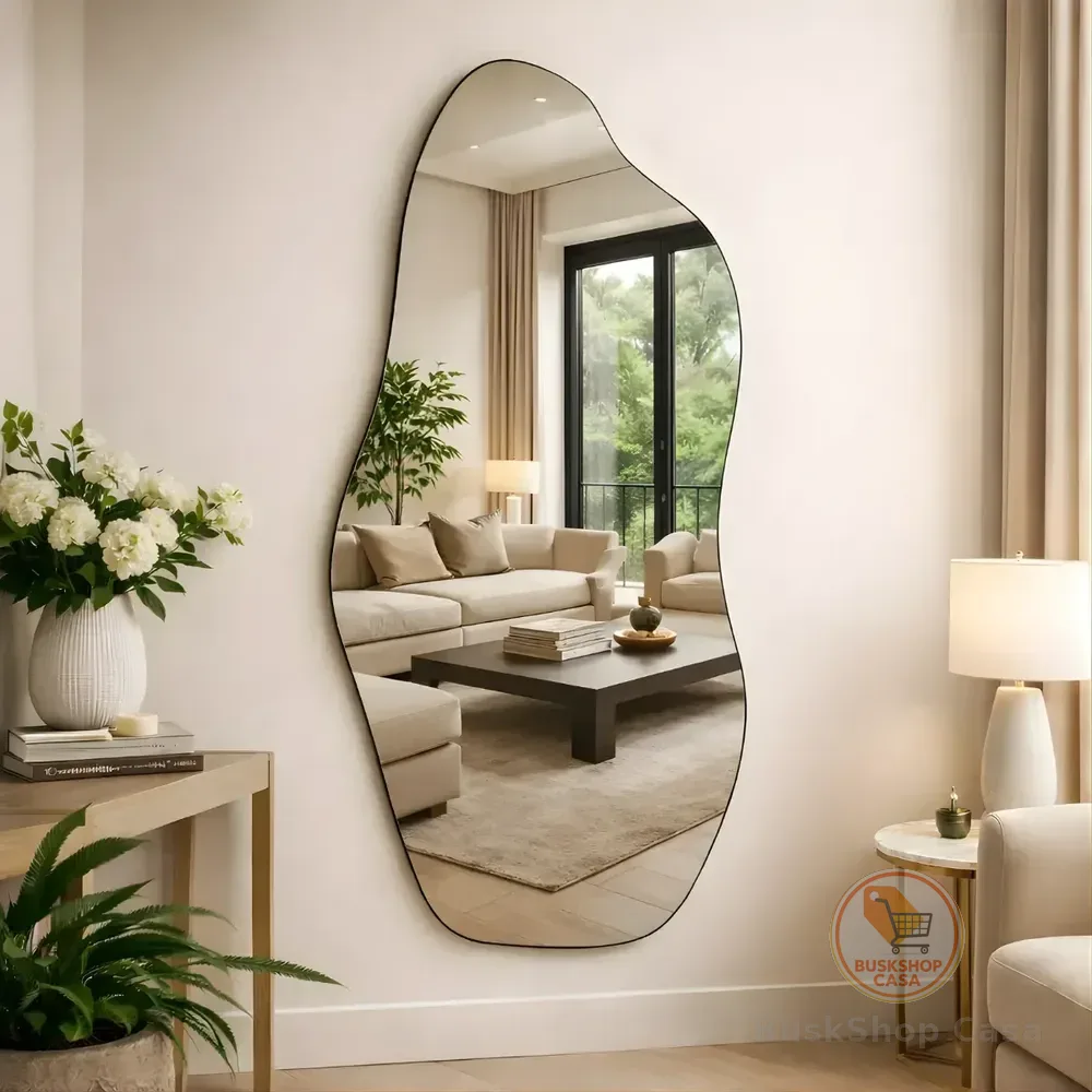 Espelho Mirano Organico Madrid 100x40cm Design Lapidado Luxo Suporte