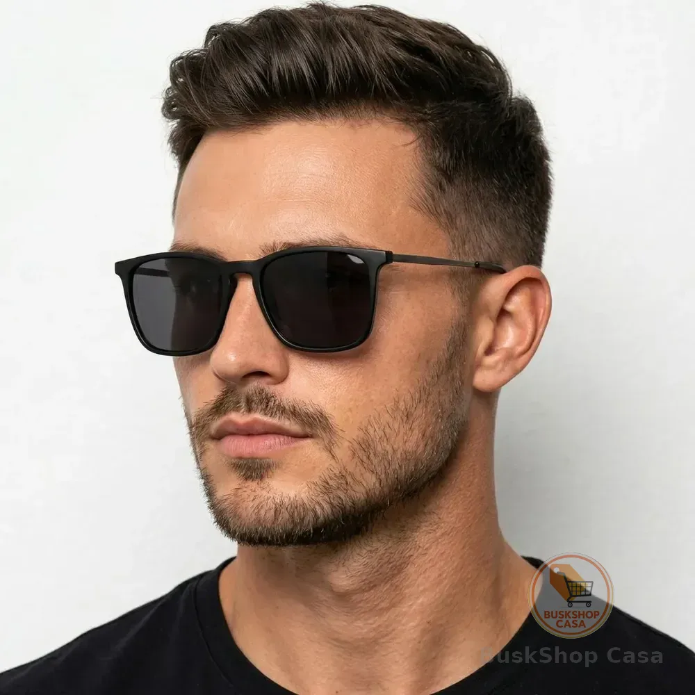 Óculos Sol Quadrado Masculino Leaf Metal Acetato Proteção Uv Armação Preta/ Lente Preta (oculos Preto Masculino, Oculos Preto De Homem)