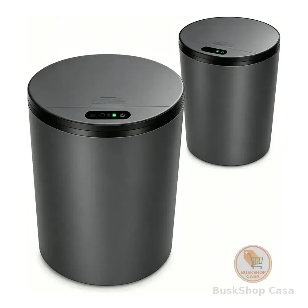 Lixeira Redonda Cinza Automática Com Sensor 16l Inteligente Para Banheiro E Cozinha