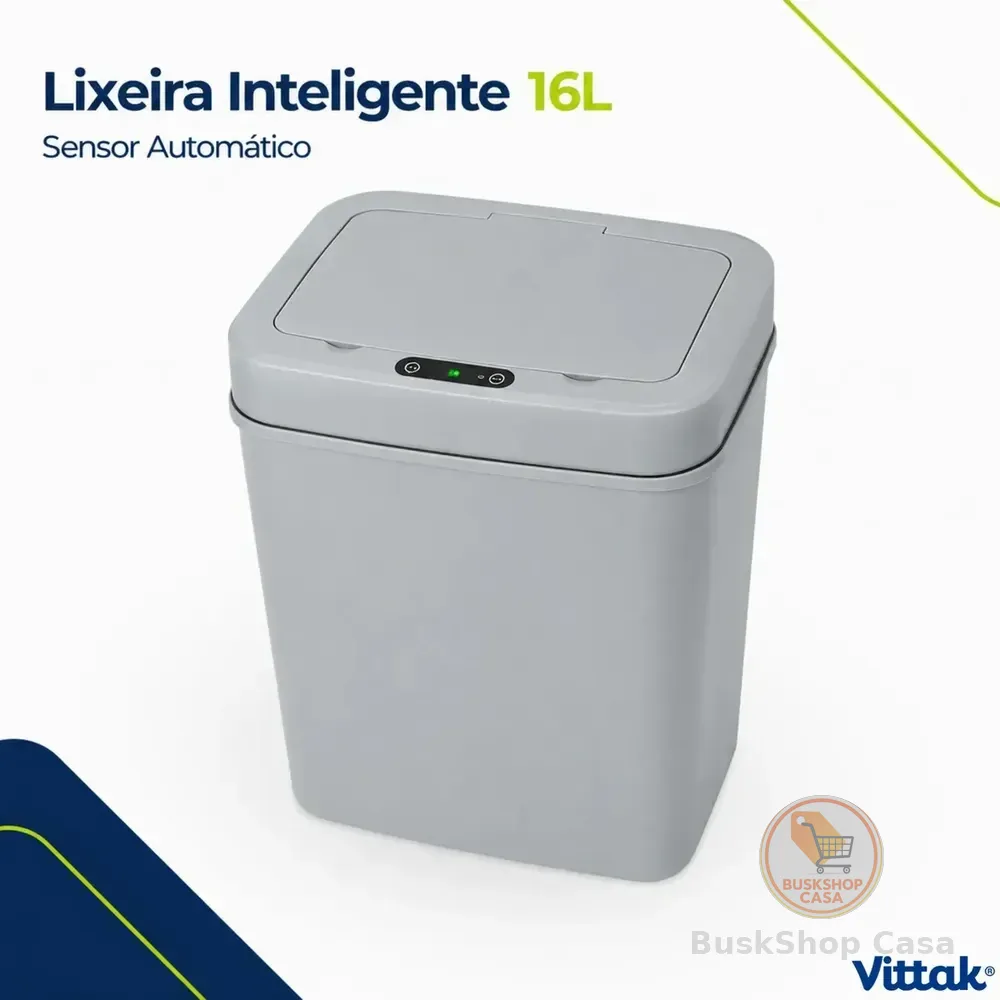 Vittak Lixeira Inteligente 16 L Com Sensor Automático Para Cozinha E Banheiro Cinza Com Pilhas Inclusas
