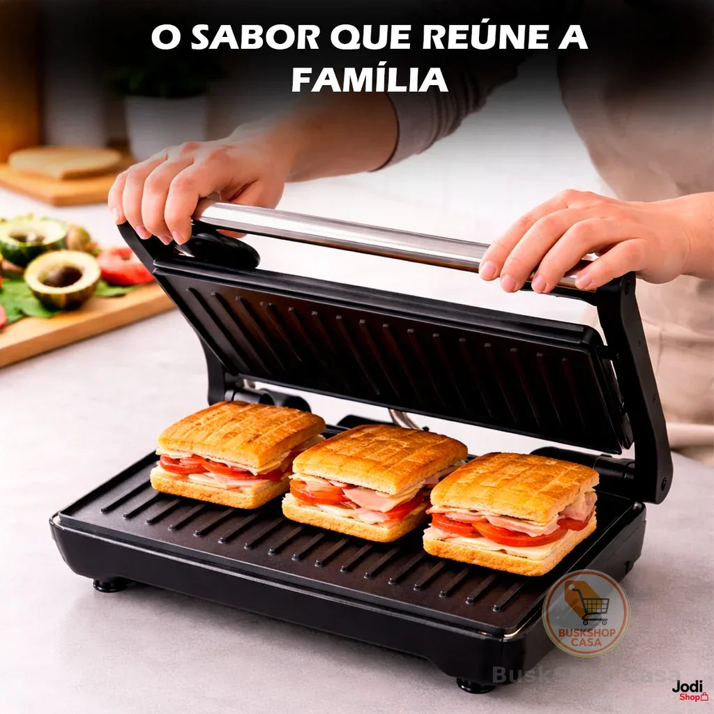 Mini Grill Grelha Sanduicheira Inox 750w Antiderrapante Alça Led Indicador