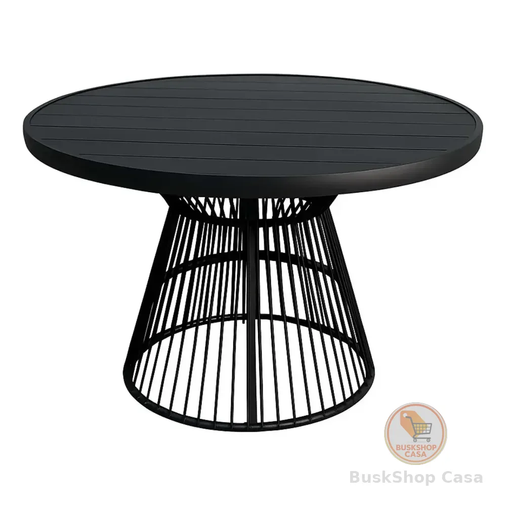 Mesa Centro Laguna Área Externa Tampo Ripado Alumínio 110cm Preto