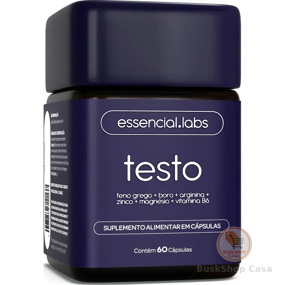 Testo Essencial - Fórmula Exclusiva Com Feno Grego + Boro + Arginina + Zma + Vitamina B6 - Precursor Da Testosterona - 60 Cápsulas Sem Sabor