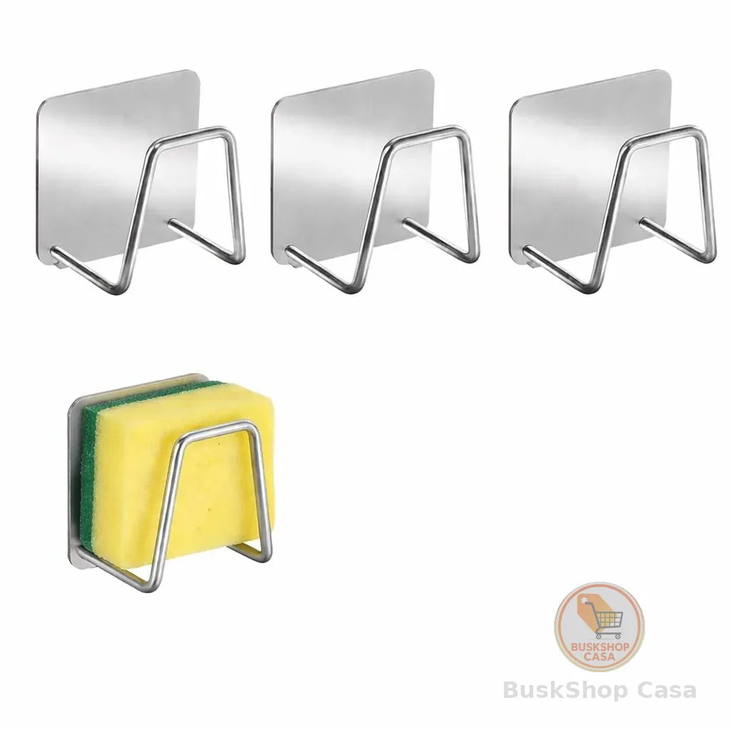 Kit 3 Suportes de Esponja em Aço Inox – Porta Esponja Adesivo para Pia Cozinha, Fixação Ultra Forte sem Furos, Inoxidável, Secagem Rápida, Organizador Multiuso Premium