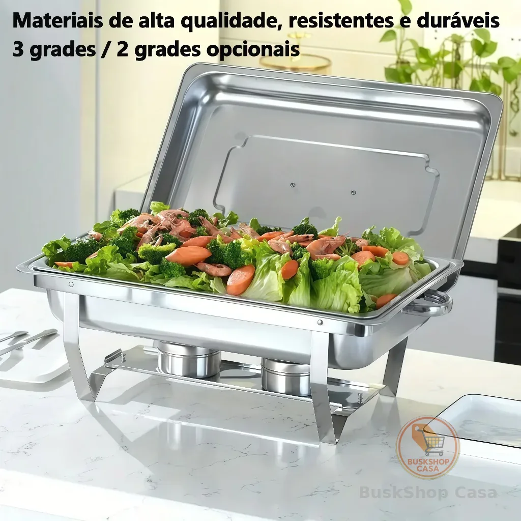 Rechaud Profissional Inox 12L com 1, 2 ou 3 Divisórias para Buffet Festas Eventos