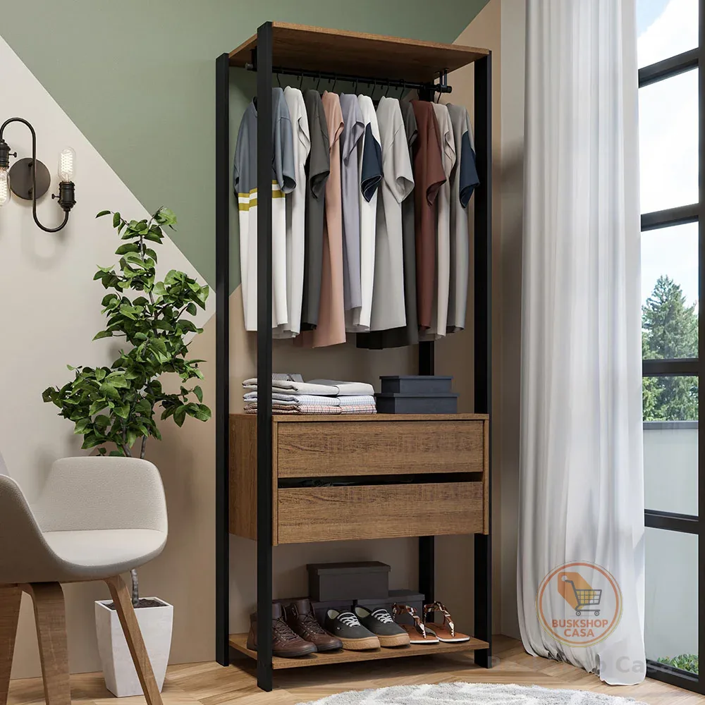 Guarda-Roupa Closet Modulado 2 Gavetas 70cm Rustic/Preto Valencia Madesa