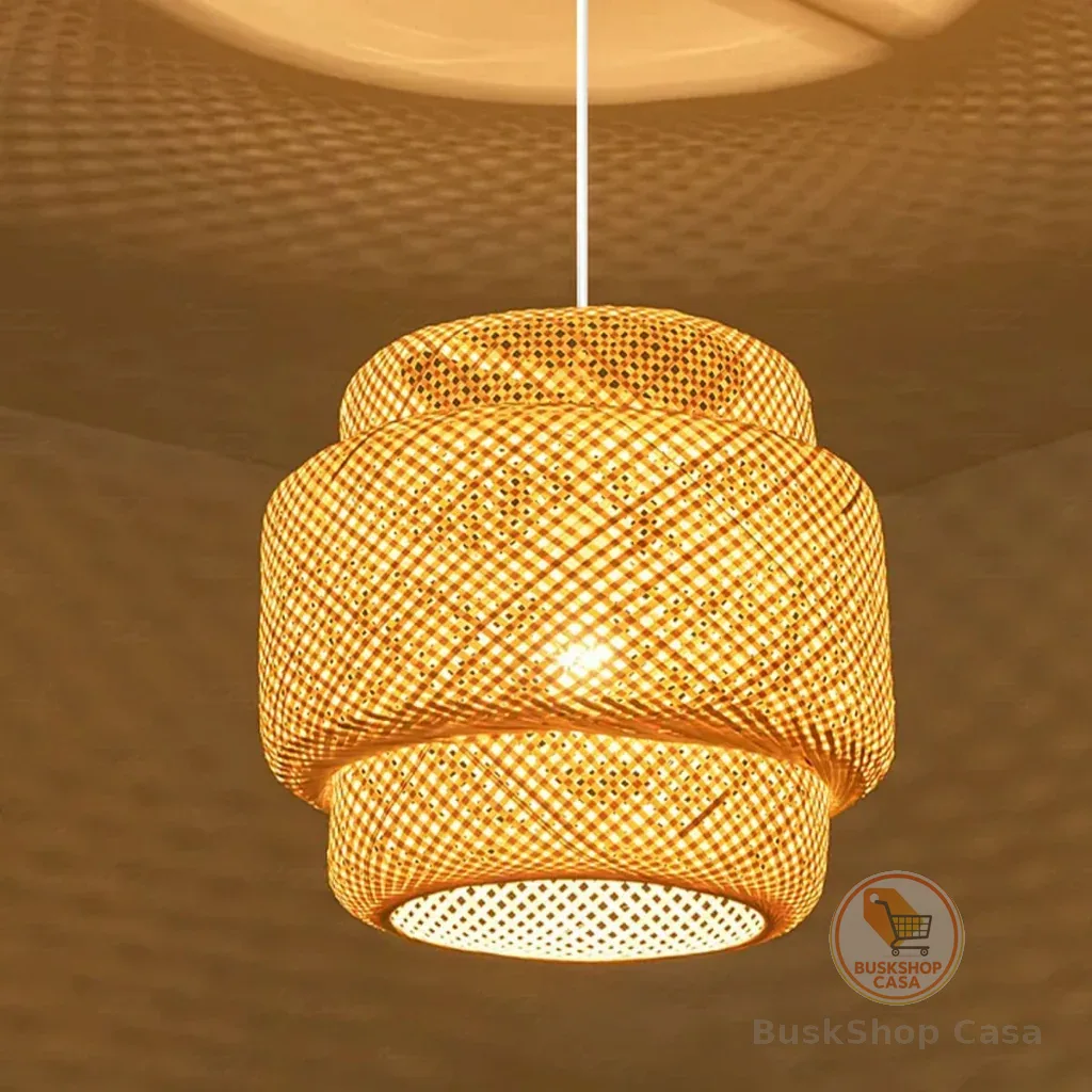 Luminária de Teto Lustre Pendente Bambu Cayman Mini Rústico 35cm Fiação Branca Lustre Sala Cozinha