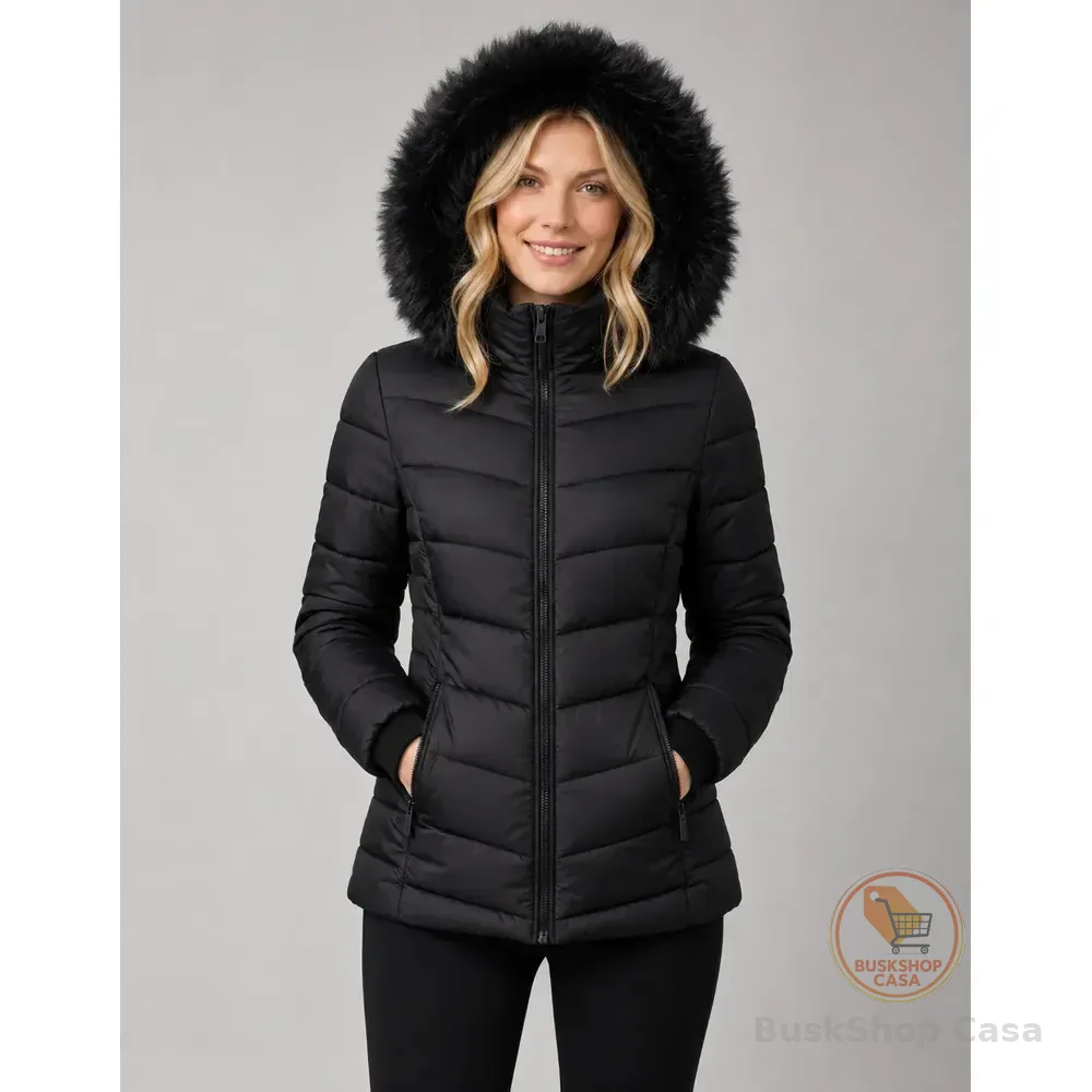 Jaqueta Puffer Feminina Forrada Pelucia Bobojaco Impermeável Preto M