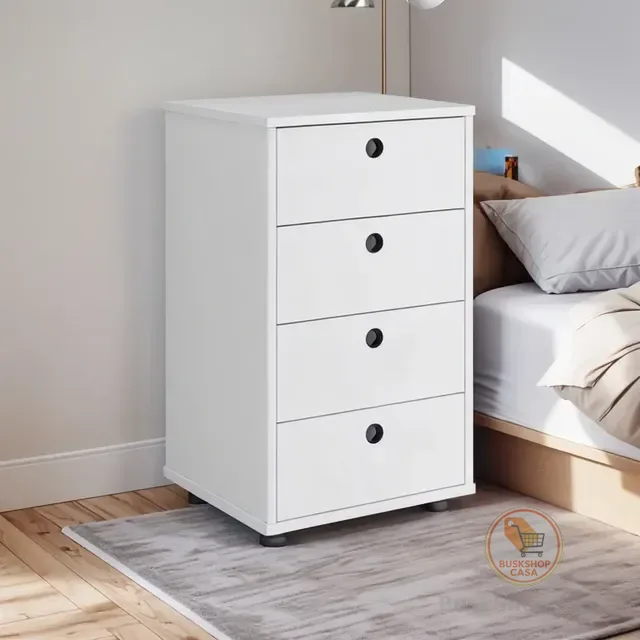 Gaveteiro Mesa Cabeceira Moderna Branca Retro Mudo 4 Gavetas