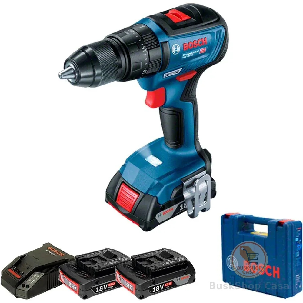 Bosch Parafusadeira Furadeira Impacto GSB 18V-50 18V Brushless com 2 baterias, 1 carregador e maleta