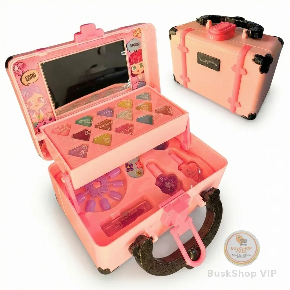 Kit Conjunto Maleta De Maquiagem Infantil Lavável Presente Criança Linda