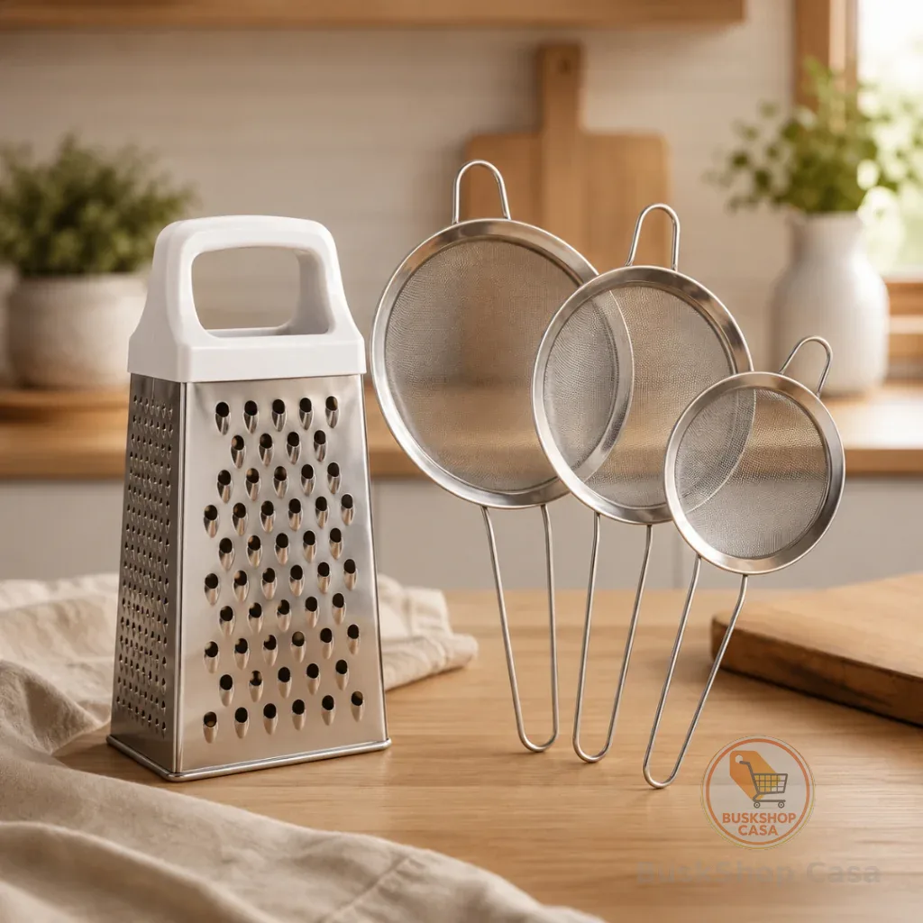 Kit Ralador Peneiras Inox Coador Fatiador 4 Faces Alimentos Utensilios Cozinha