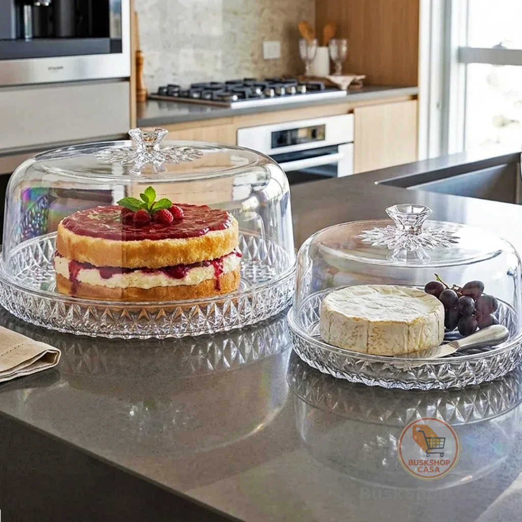 Kit Boleira e Queijeira Mesa Posta Glamour Acrílico com Tampa Decoração
