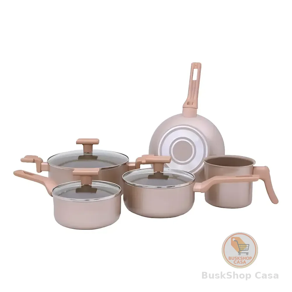 Conjunto De Panelas Sartin Champ 5 Pçs Cerâmica Mimo Style Champanhe