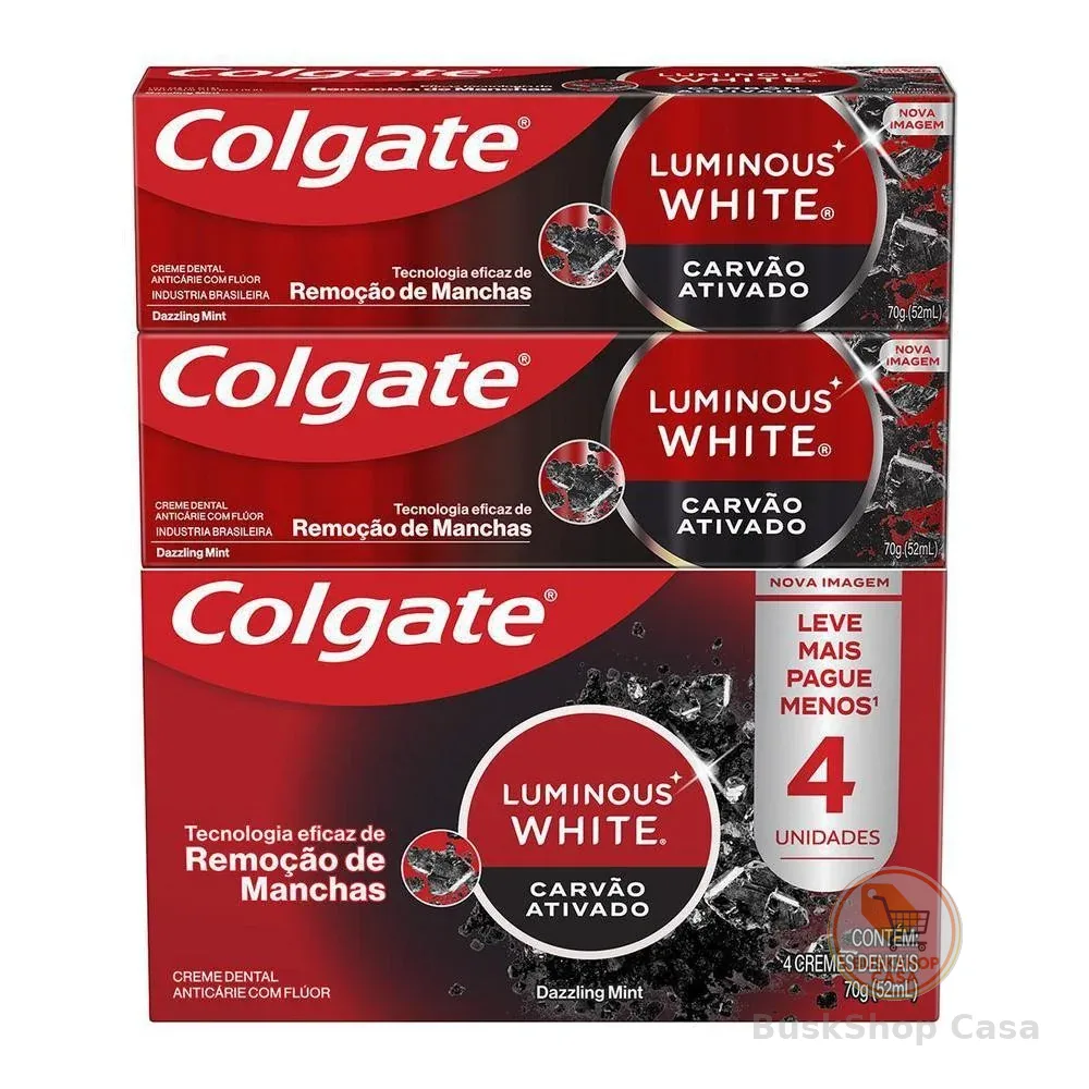 Creme Dental Colgate Luminous White Carvão Ativado 4un de 70g