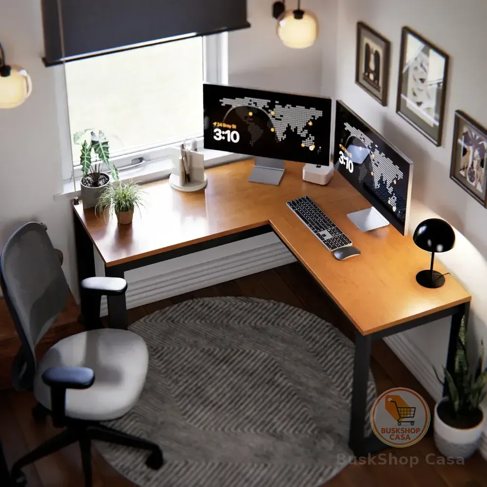Escrivaninha Industrial Em L Berlim Mesa Escritório Home Office Para Estudo De Canto Em Mdf Cor Canela Preto