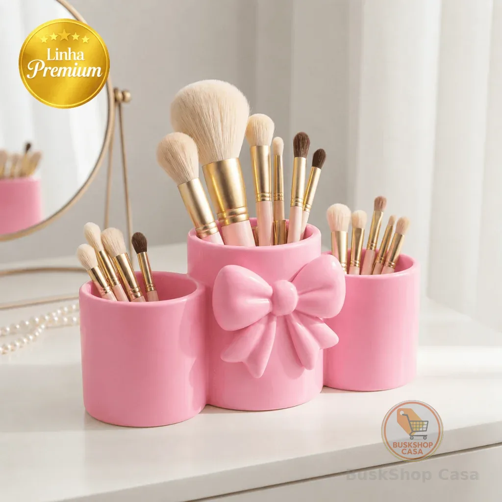 Porta Pincéis Maquiagem Organizador Mesa Porta Canetas Laço Elegante