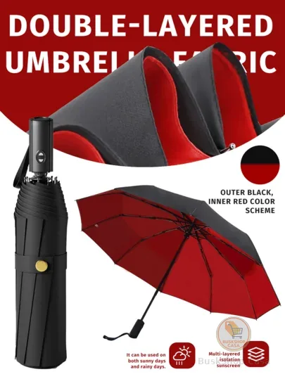 1 Peça Guarda-chuva Automático Antivento de Duas Camadas, 10 Varetas Abertura/Fechamento de Um Botão, Guarda-chuva Reforçado à Prova de Vento e Chuva, Guarda-chuva de Viagem Multifuncional, Suprimentos para Volta às Aulas, Presente para o Dia das Mães, Decoração de Jardim e Cozinha, Verão, Praia, Es