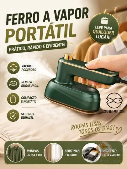 ​​Mini Ferro de Viagem a Vapor - Compacto, Bivolt e Super Rápido para um Passa-Perfeito​
