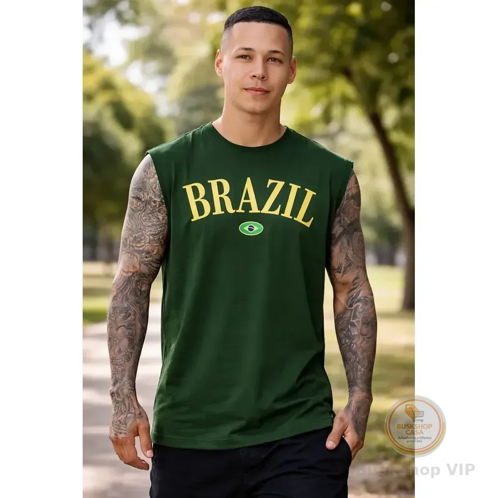 Camiseta Regata Oversized Brasil Copa Mundo Torcedor Malha Verde Militar Brazil M