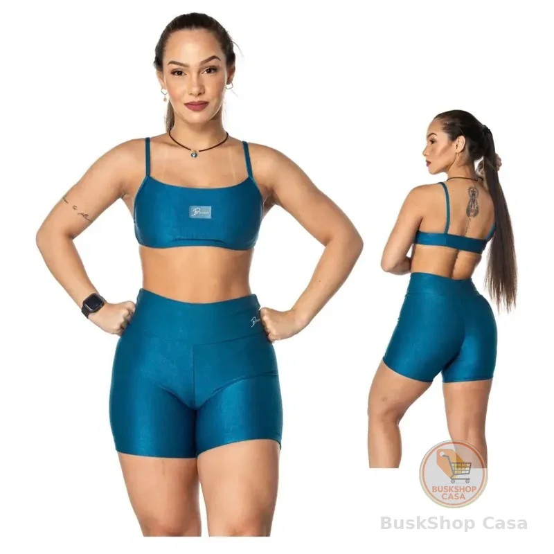 DIASP Conjunto Esportivo Feminino Top + Short Academia Canelado