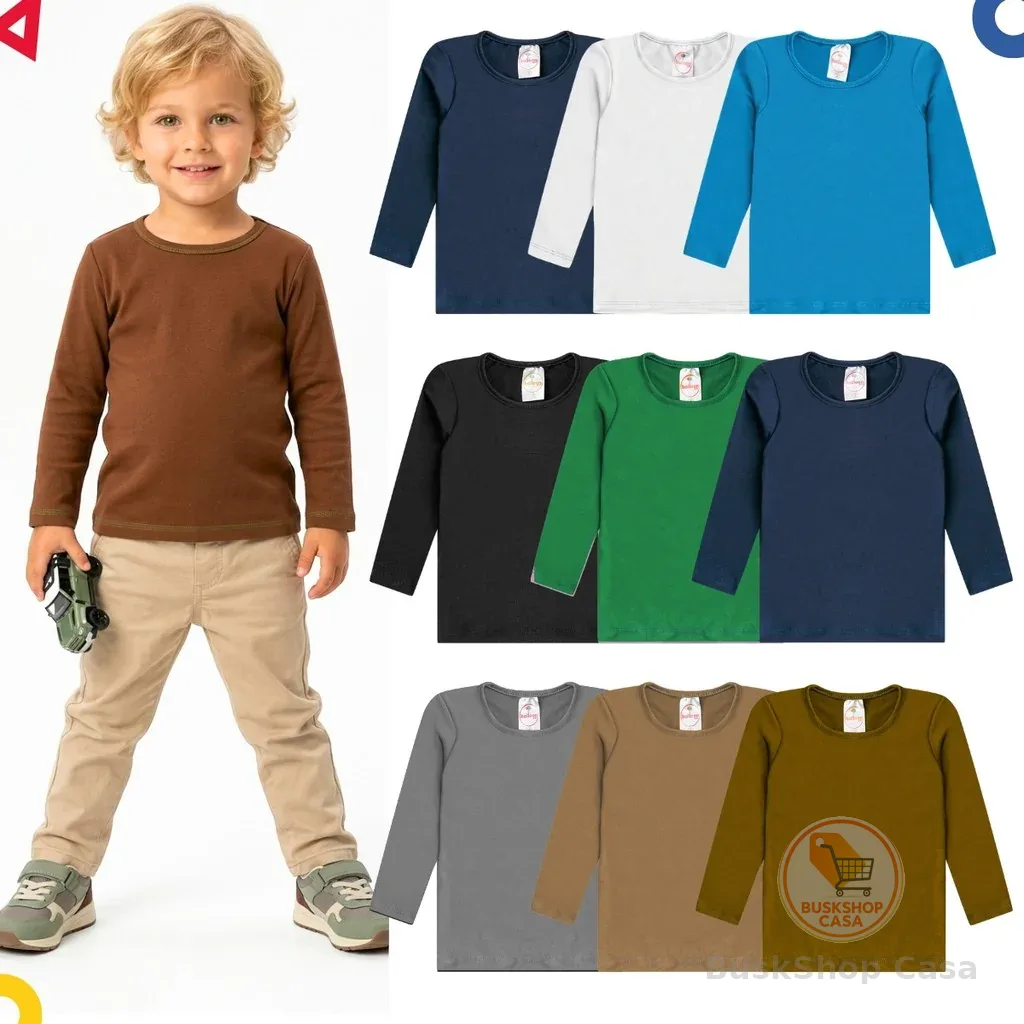 Kit 2 Blusas Térmicas Infantil Masculina Manga Longa Segunda Pele Forrada para Inverno