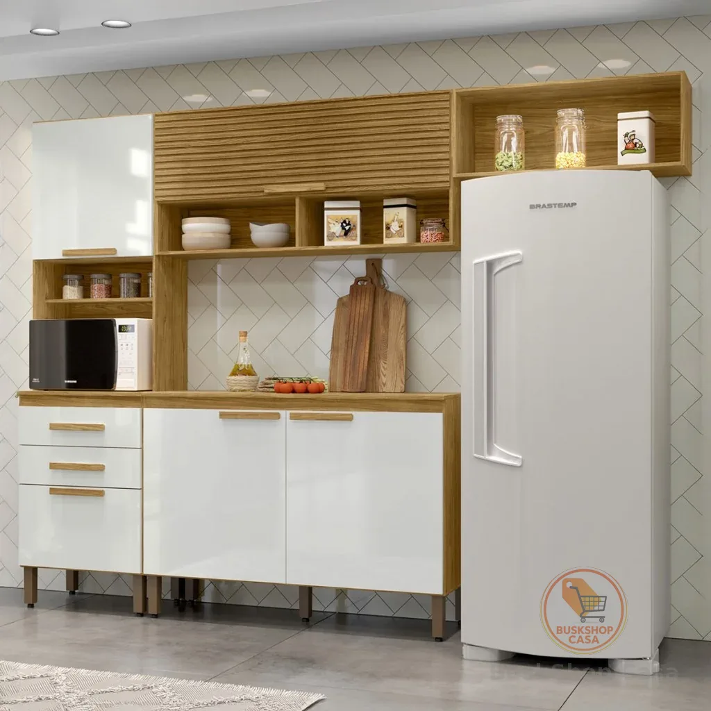 Cozinha Compacta Sara 5 Portas 2 Gavetas Marrocos/Off White - MX Móveis