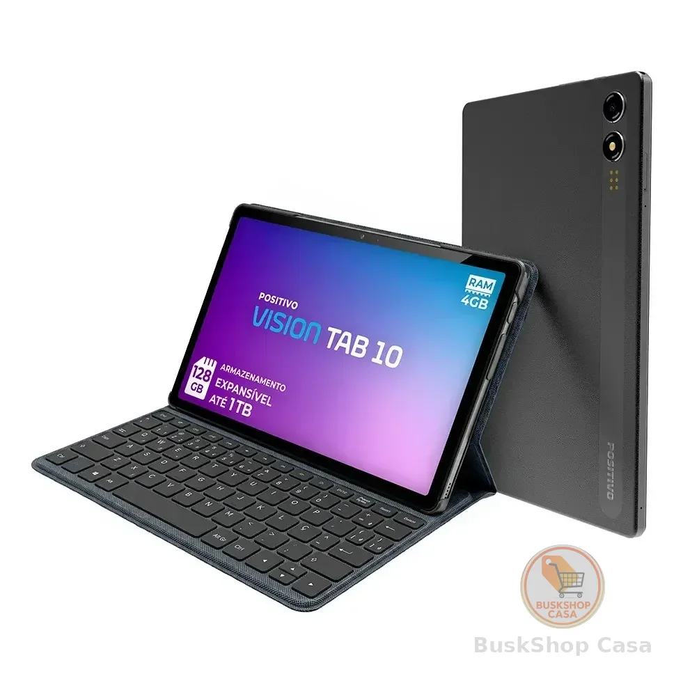 Positivo Vision Tab10 T3010 4gb Ram 128gb Ssd Com Capa Teclado Octa-core 5 13mp Bateria 6000mah Tela 10.1 Hd Wifi Ac E 4g Full Lamination - Preto