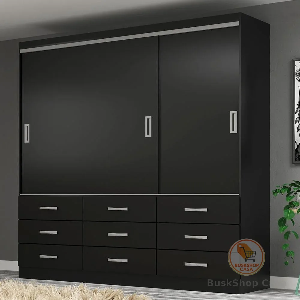 Guarda-Roupa Casal Isabela 3 PT 9 GV Preto