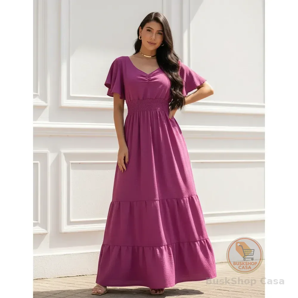 Vestido Longo Feminino De Manguinhas Multiuso De Luxo Fúcsia Único 38/40/42/44/46