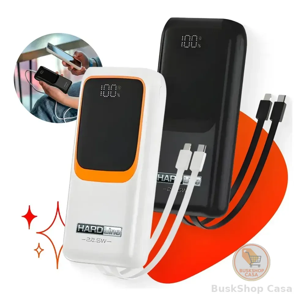 Carregador Portátil Power Bank Turbo 20000mah 22.5w Hardline Universal Para iPhone Samsung Motorlola Xiaomi Com Display Digital Preto Ou Branco Preto/branco