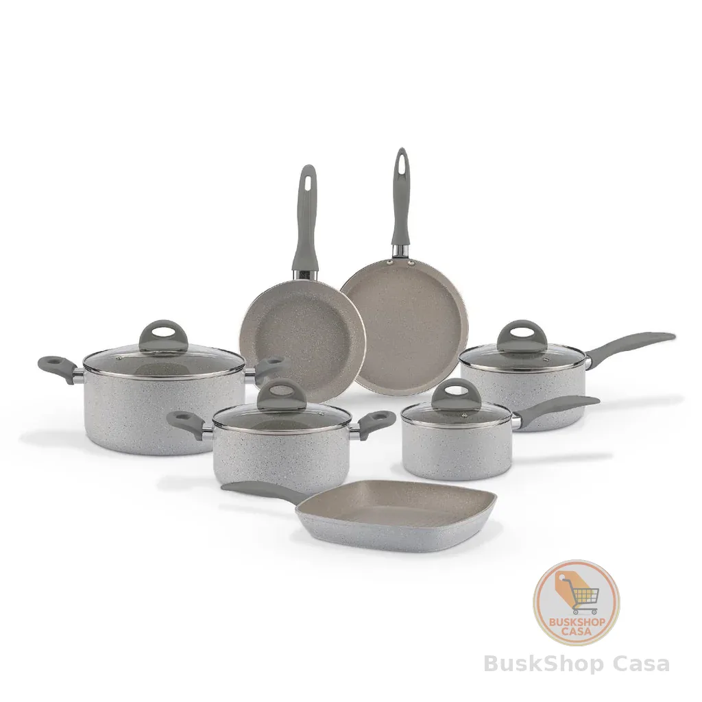 Jogo de Panelas Brinox Antiaderente Ceramic Life - Marble Blend com Indução - Cinza Claro