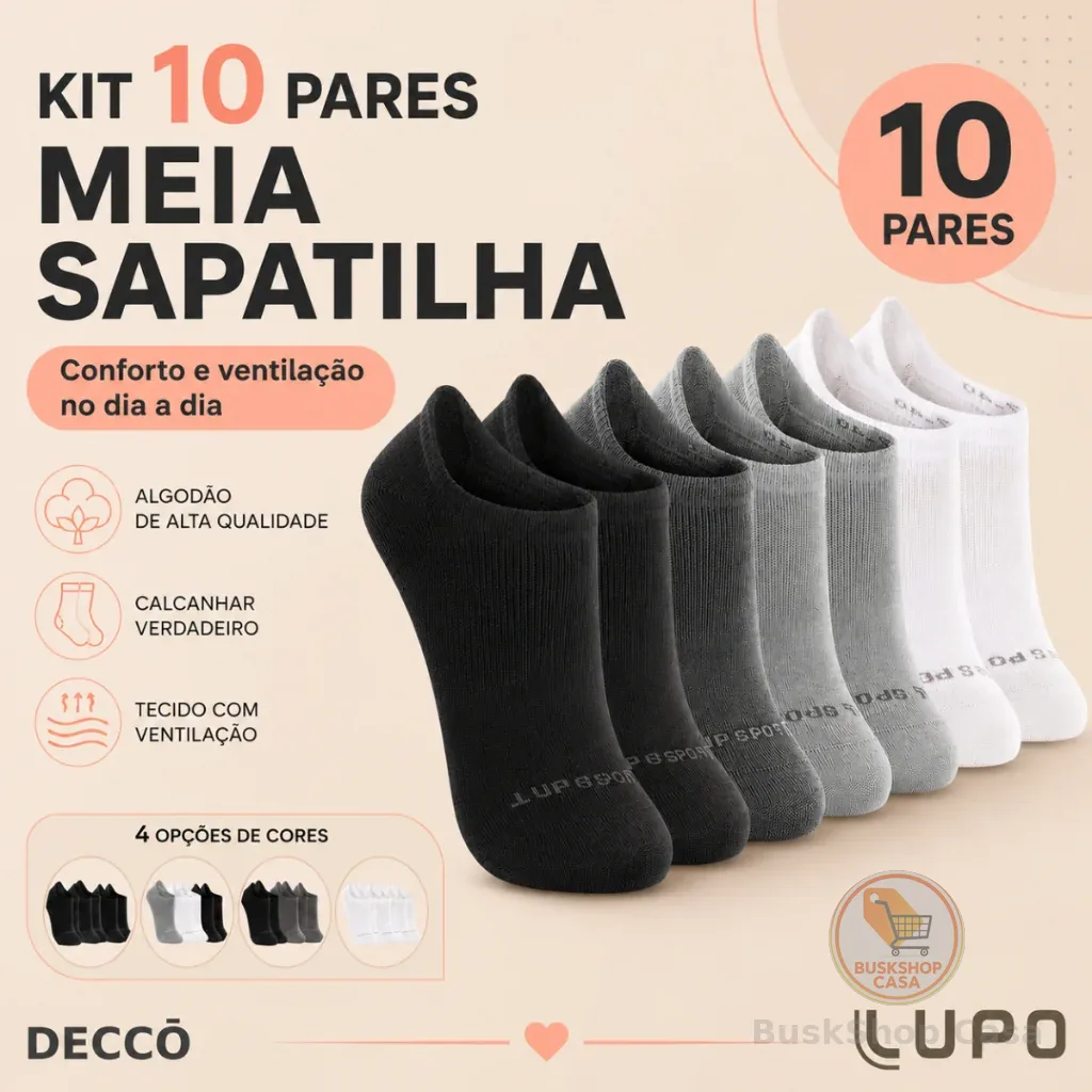 Kit 10 Pares Meias Lupo Sport Cano Invisível Algodão Soquete Sapatilha Unissex Original Confortável