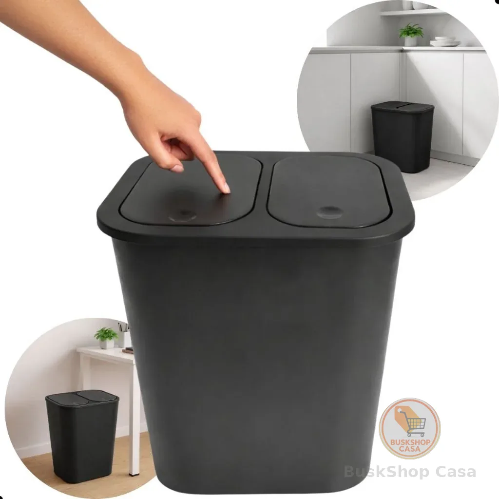 Lixeira 25L 2 Compartimentos Tampa Quick Flip Preta Cozinha Banheiro Multiuso