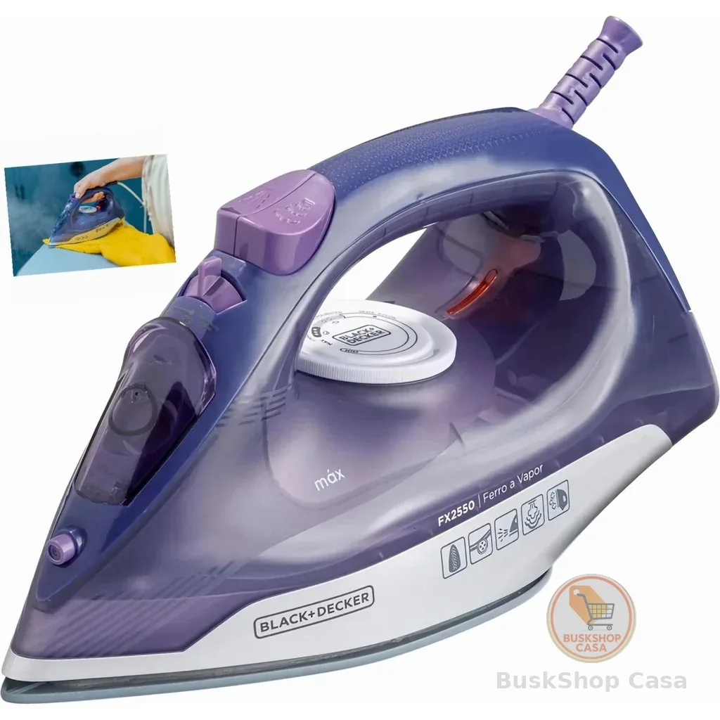 Ferro Passar Roupa a Vapor Seco Black+Decker FX2550-B2 2000W Cerâmica 24g/min Roxo Branco