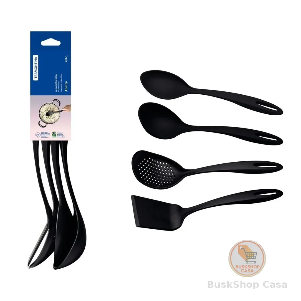 Jogo de Utensílios Ability em Nylon Resistente até 180 °C Preto 4 Peças Preto Tramontina - 25199001