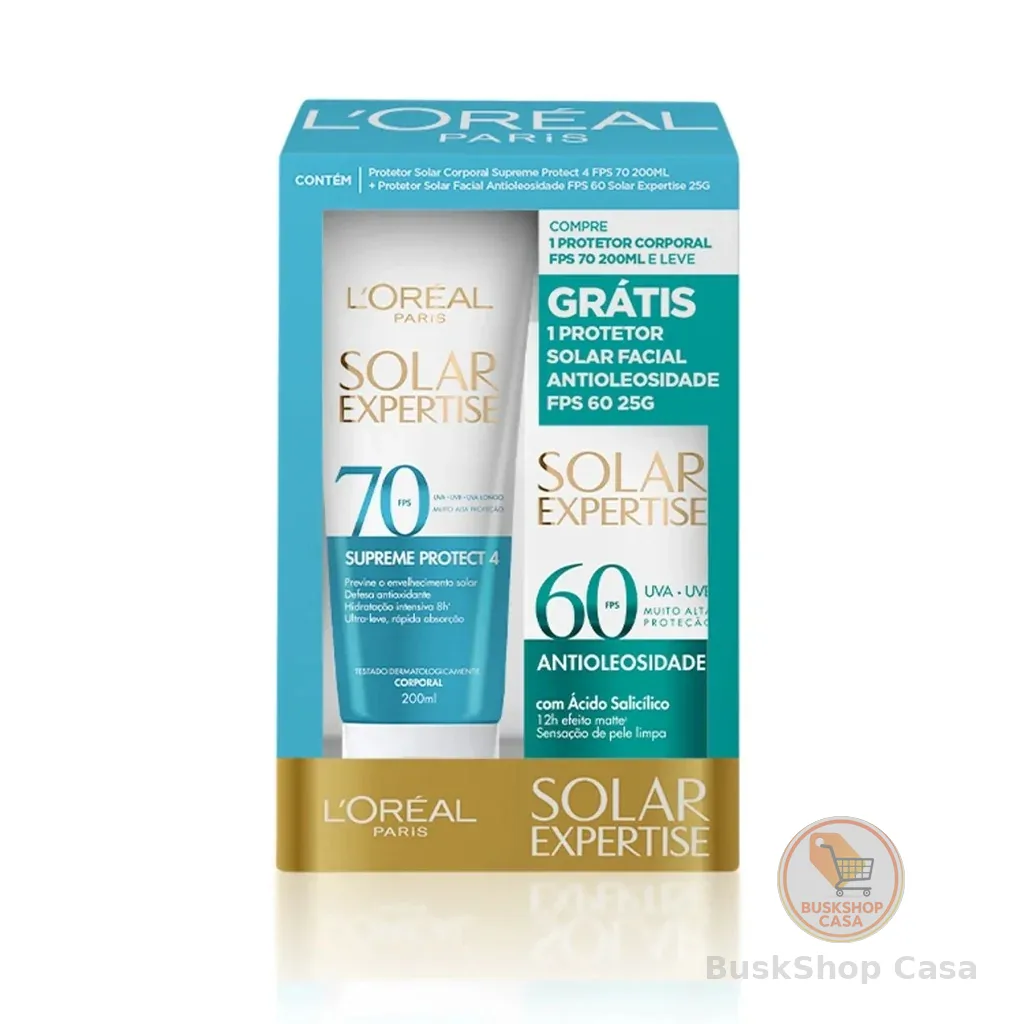 PROTETOR SOLAR EXPERTISE CORPO FPS70 + FACIAL ANTIOLEOSIDADE FPS60 LORÉAL PARIS