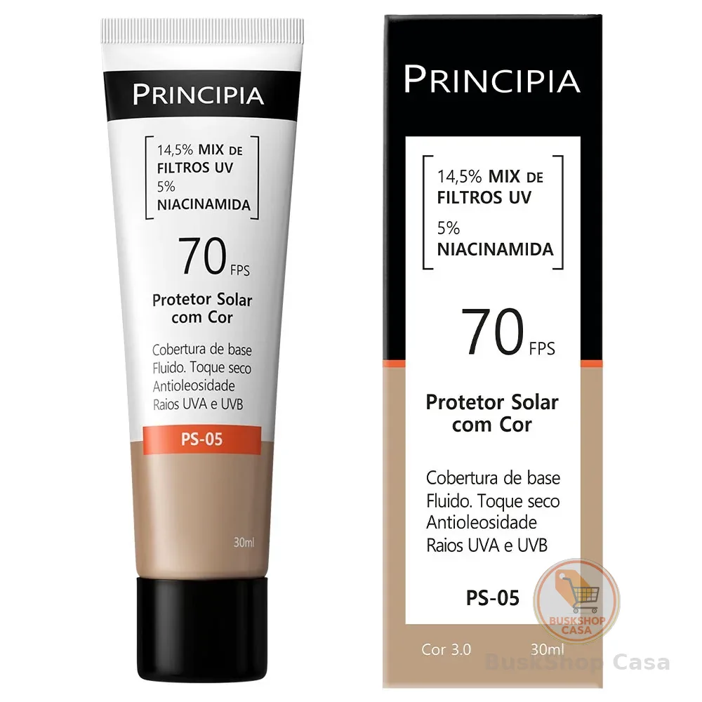 Principia Protetor Solar PS-05 Cor 3.0 c/ 14,5% Mix de Filtros UV + 5% Niacinamida FPS 70 - 30ml