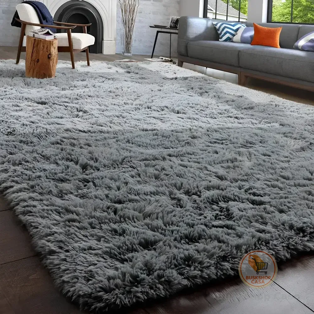 Tapete Decorativo Felpudo 2,00x1,50 Sala Quarto Escritório Cor Cinza Liso Pelo Alto Casa Laura Enxovais