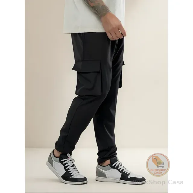Calça Jogger Slim Masculina Mm  Cargo Preta 4 Bolsos