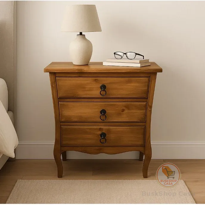 Criado Rústico 3 Gavetas Madeira Pinus Puxador Metal Decoração Casa Mesa De Cabeceira De Cama