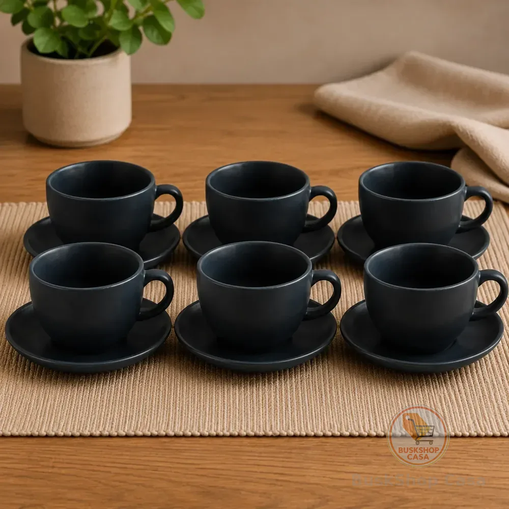 Jogo 6 Xicaras E Pires Cerâmica Café Chá Leite