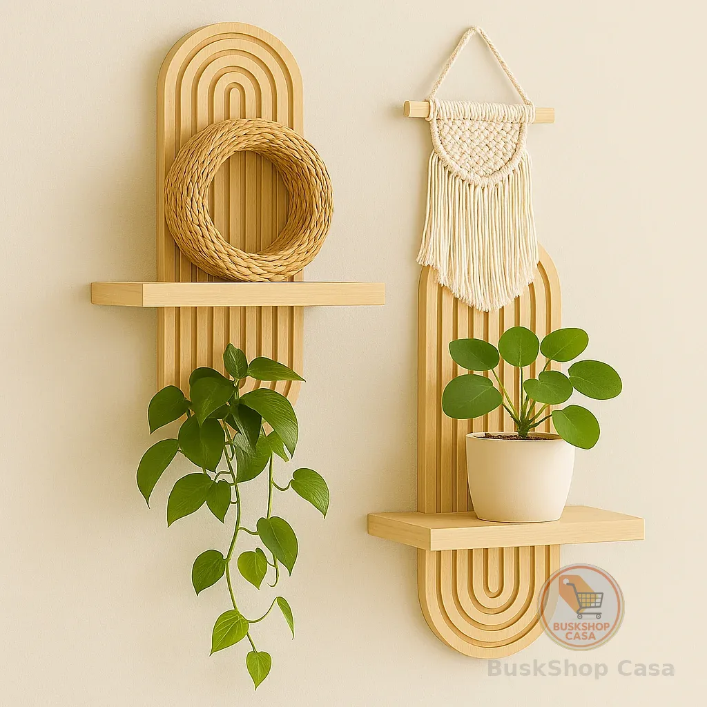 Prateleira Decorativa Suspensa de Parede em Madeira Pinus  com Design Moderno para Plantas e Objetos