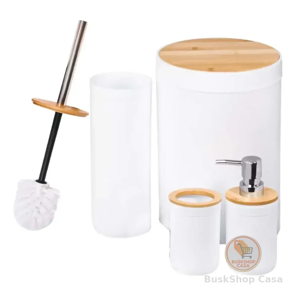 Kit 4 Pçs Banheiro Premium Branco Clink C/ Bambu Elegante