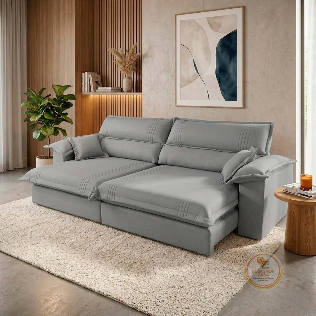 Sofá Retrátil Reclinável 2,50m Nivus Cinza c/ Molas Ensacadas - King House