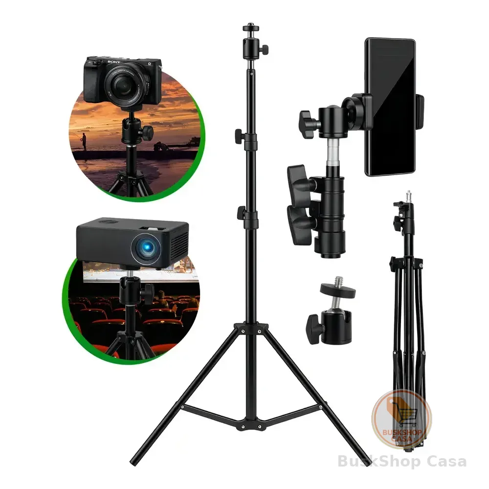 Tripé Profissional Para Celular E Câmera Pedestal 2,1m Suporte Horizontal E Vertical Preto