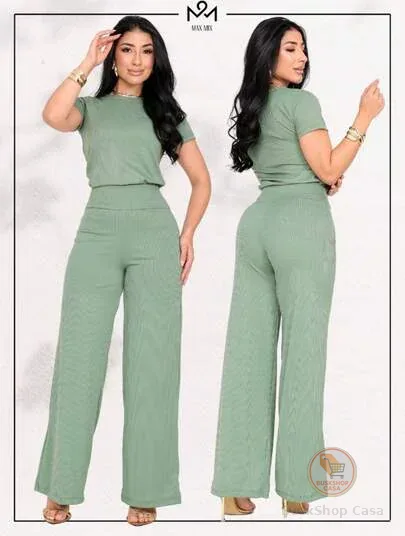 Conjunto Feminino Calça Soltinha Blusa Manga Curta Elegante Casual Elegante Festa Escritório Trabalho Pantalona Versátil