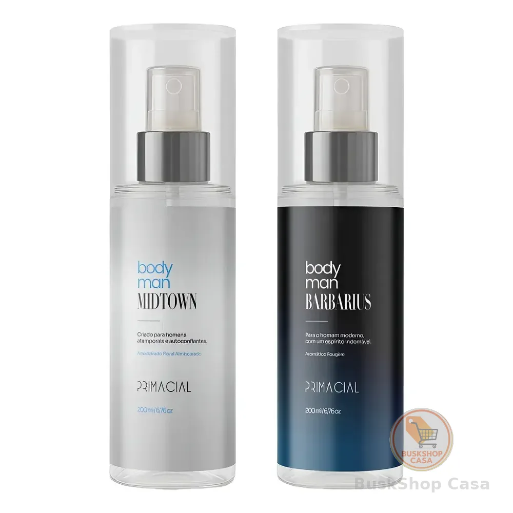 Kit Body Splash Masculino Barbarius E Midtown 200ml - Primacial Perfume Fresco Amadeirado