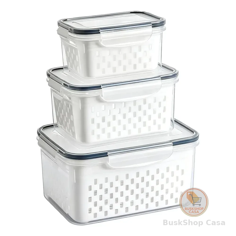 Kit 3 Organizadores Geladeira Alimentos Vegetais Com Tampas Branco